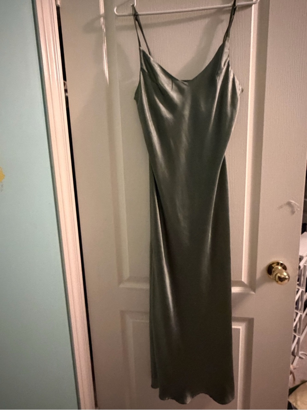OAK + FORT Olive Green Satin Slip Maxi Dress